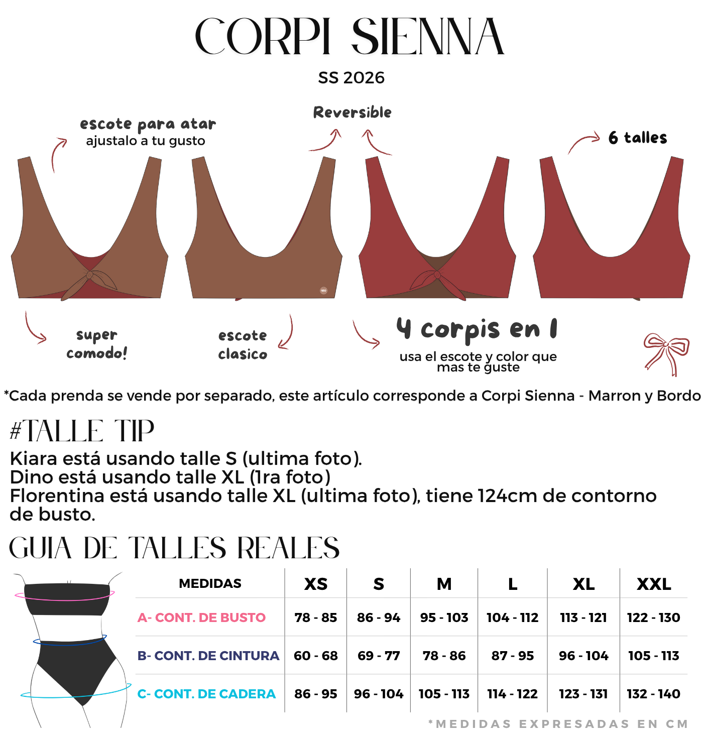 corpi para atar adelante marron y bordo